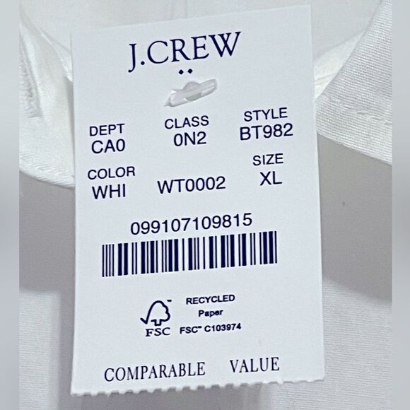 J Crew Factory NWT Sleeveless Cotton Poplin White Shirt Size XL in Signature Fit - Picture 11 of 12